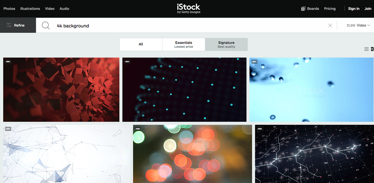 Az olyan állománykönyvtárak, mint az iStock by Getty Images, széles skálát kínálnak a 4K felvételekről