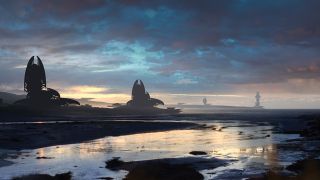 Pintura veloz y dibujo veloz: la pintura digital muestra un paisaje alienígena