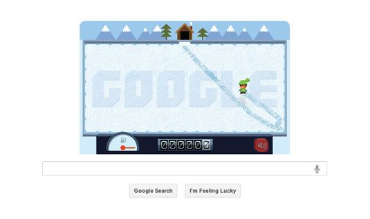 Google Doodle con un patinador que atraviesa una pista de hielo