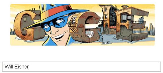 Versión de cómic del logotipo de Google, con un hombre enmascarado que ocupa el lugar del