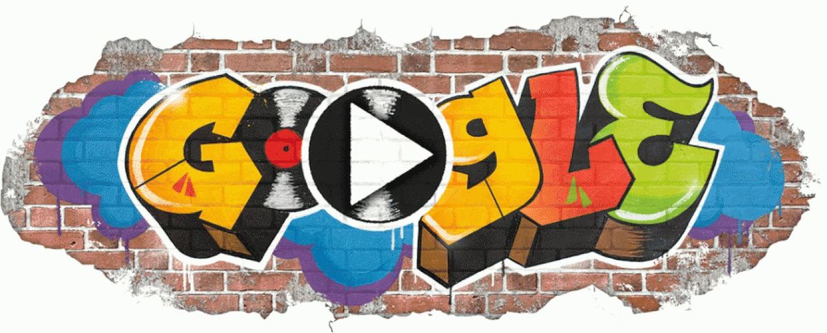 Logotipo de Google como letras de graffiti en una pared de ladrillos