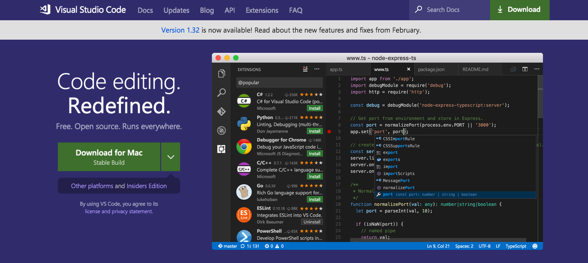 meilleurs éditeurs de code: Visual Studio Code