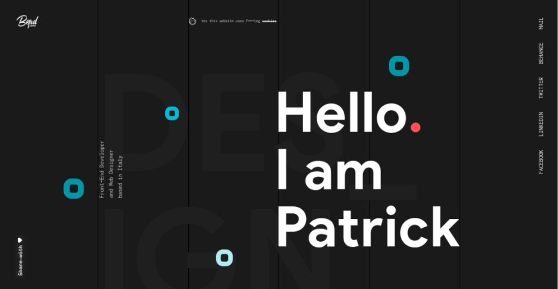 Patrick David utiliza letras grandes, audaces y hermosas en el sitio de su portafolio