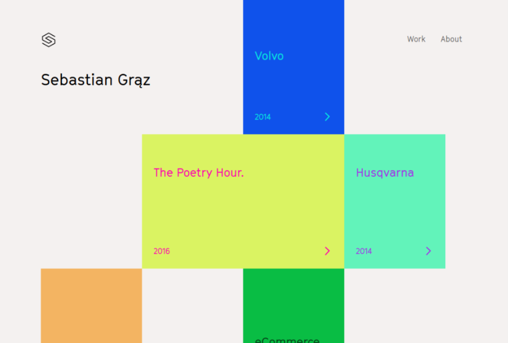 La navegación de la página de inicio de Sebastian Graz no se parece a nada que hayamos visto antes