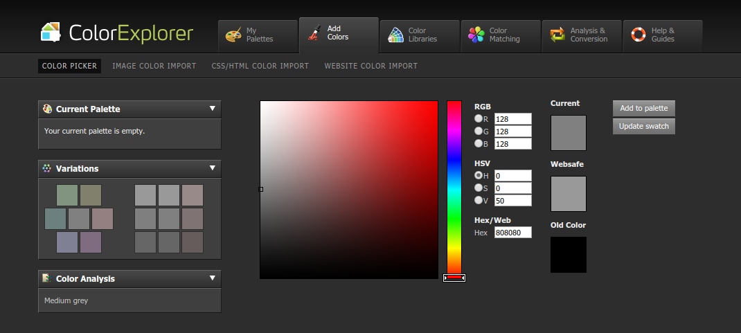 Utilisez ColorExplorer pour créer des palettes, puis les exporter vers un logiciel comme Photoshop