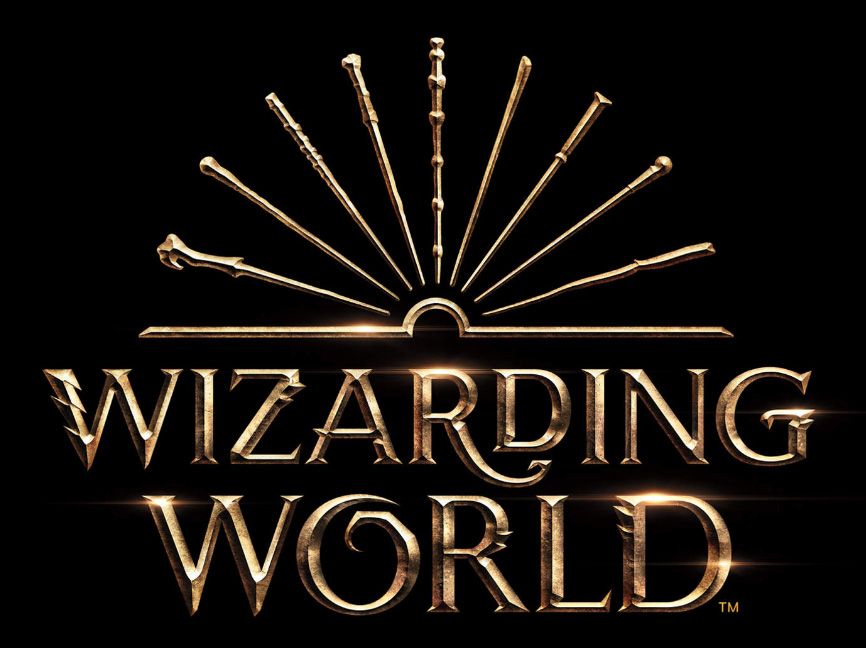 Wizarding World-Logo mit einer Reihe von Zauberstäben über dem Titel