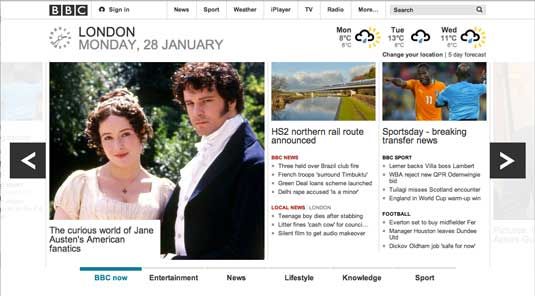Design für Bildschirm: BBC-Website