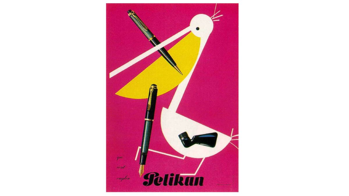 Affiche colorée de Herbert Leupin de 1952 pour le fabricant suisse de stylos plume Pelikan