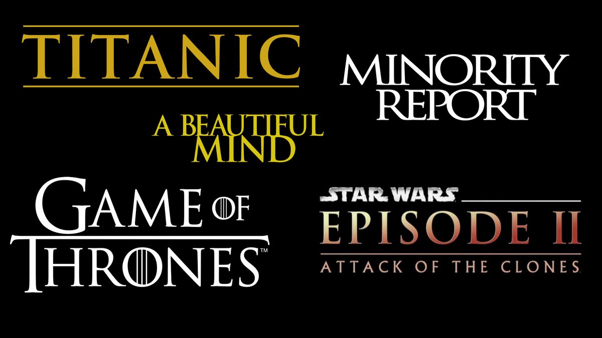 Trajan utilisé dans les logos de Titanic, Minority Report, A Beautiful Mind, Game of Thrones et Stars Wars Episode II