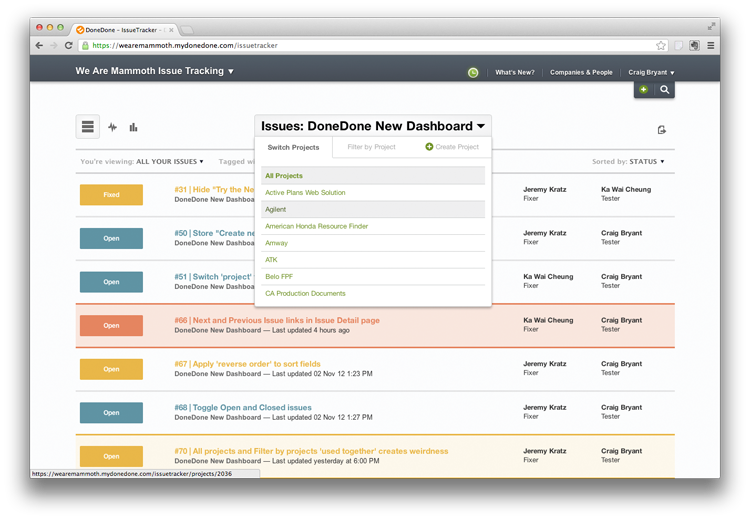 Der Issue-Tracker DoneDone ist um einen zentralen Hub herum organisiert
