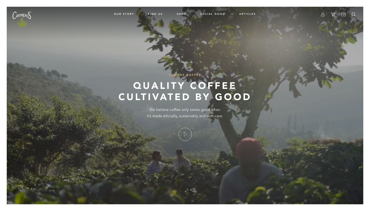 Campos Coffee kombiniert einfache Typografie mit einem dynamischen Vollbildvideo, um eine einfache, aber starke Botschaft zu erstellen