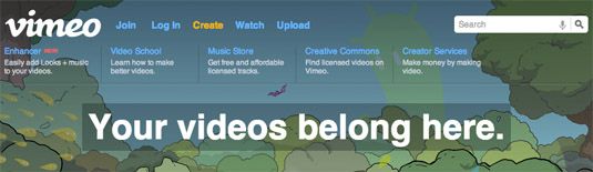 Vimeo enthält viele Beschreibungen in seiner Navigation