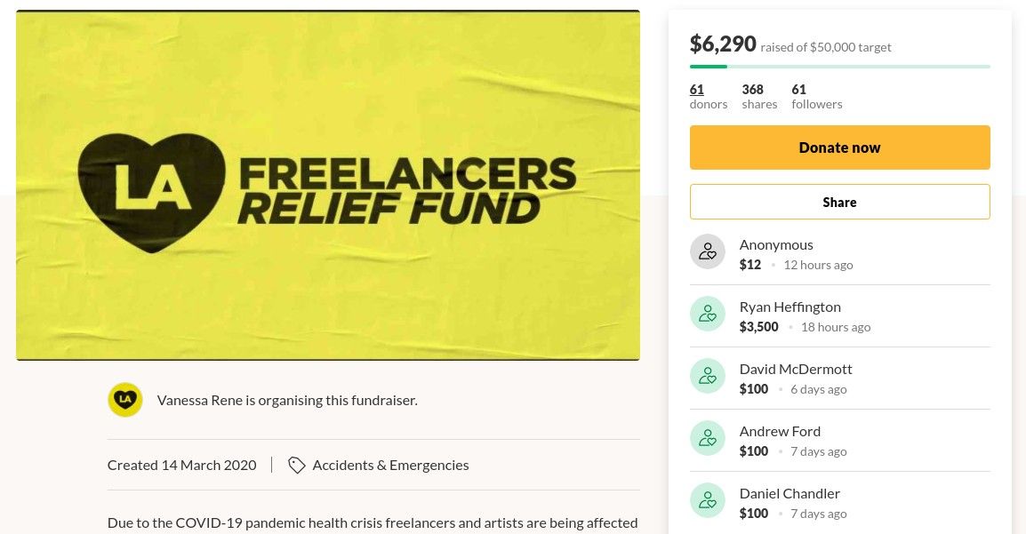 Homepage des Freelancers Relief Fund