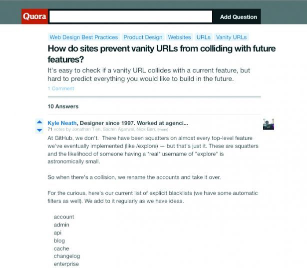 A Quora nagyszerű tanácsokkal szolgál a felhasználónév regisztrációk megakadályozásáról