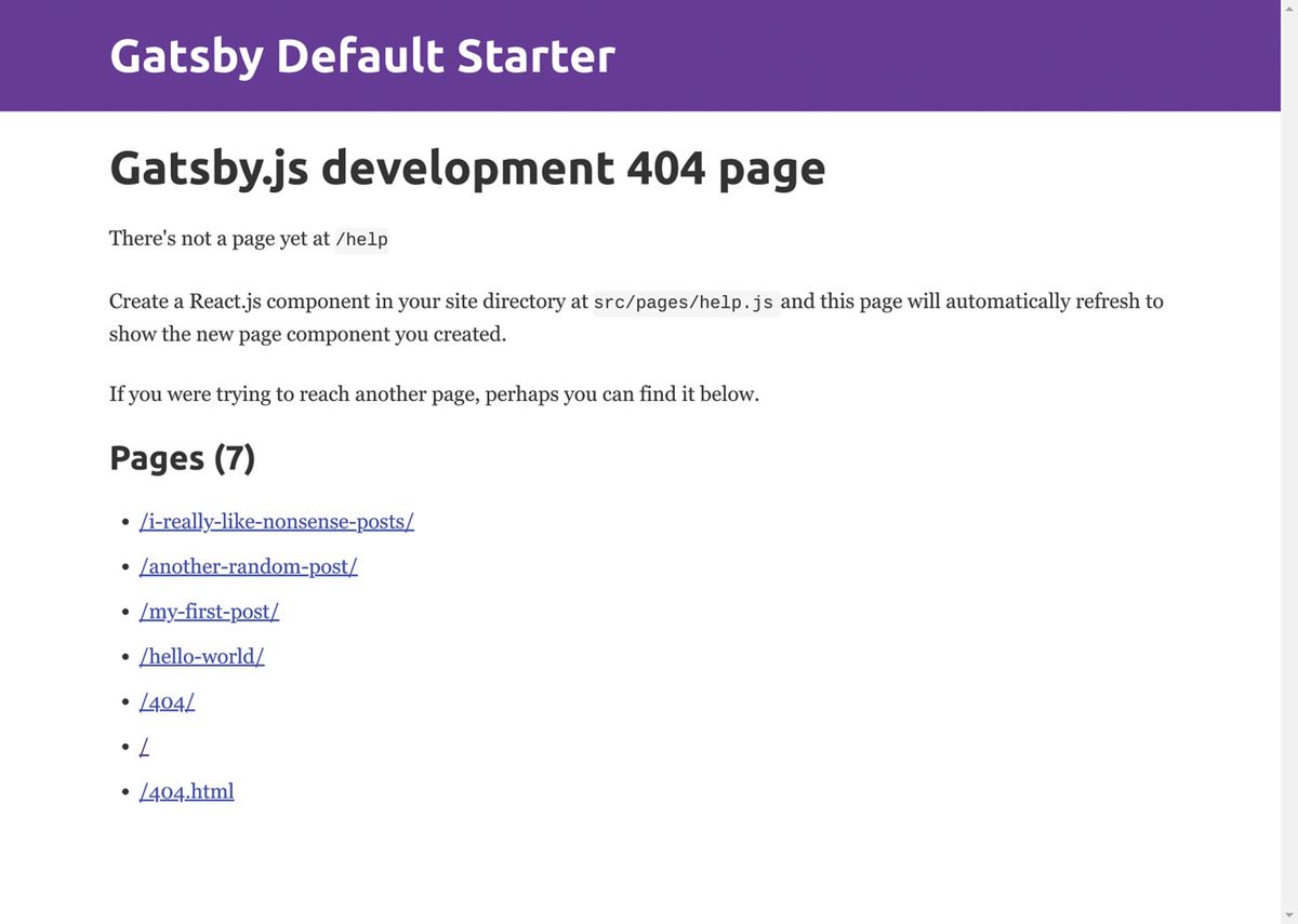 Utilisez WordPress comme CMS sans tête: écran Gatsby Development 404