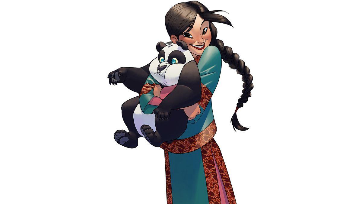 Mädchen mit Panda in Farbe