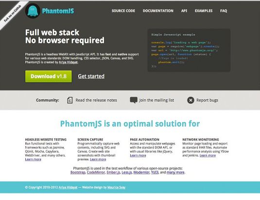 PhantomJS ist eine kopflose Version von WebKit und die Basis für viele automatisierte CSS-Testtools. Es ist eine leistungsstarke Brücke zwischen der Befehlszeile und dem Browser