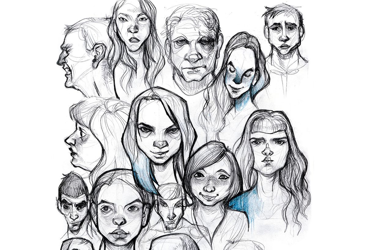 Skizzen verschiedener Gesichtsausdrücke