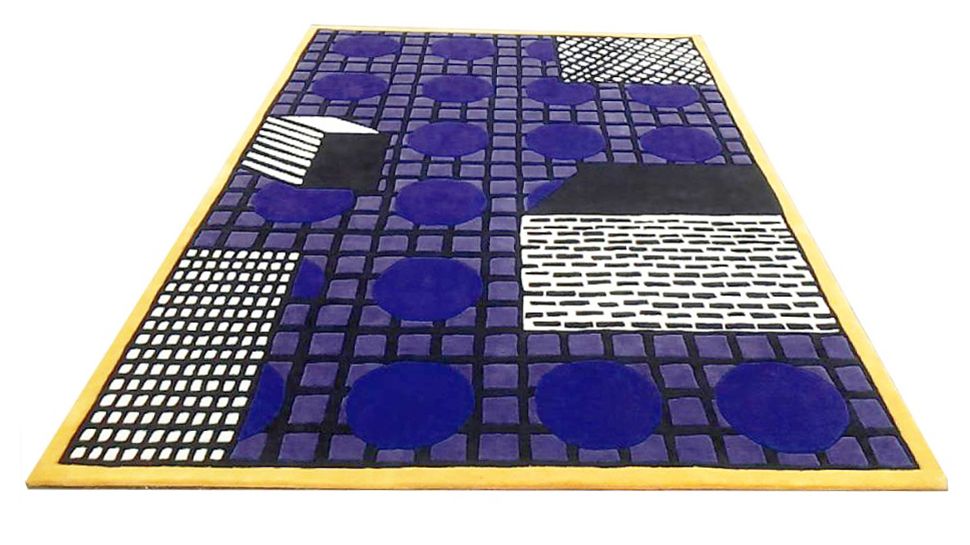 Blauer und gelber geometrischer Tapigri-Teppich