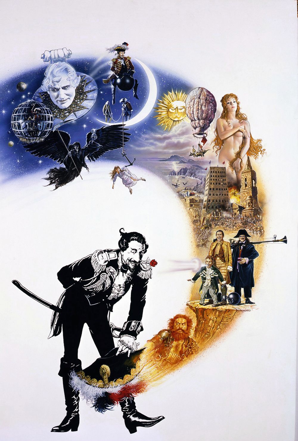 Renato Casaros Plakat für die Abenteuer von Baron Münchhausen kombinierte Szenen aus dem Film