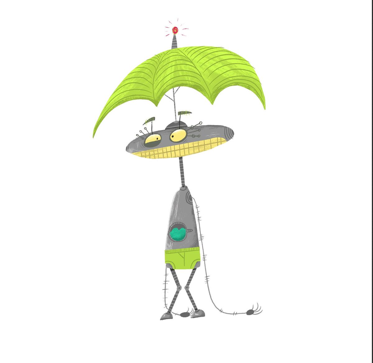 Ein Regenschirmhut klingt an einem regnerischen Tag wie ein Muss für einen Roboter