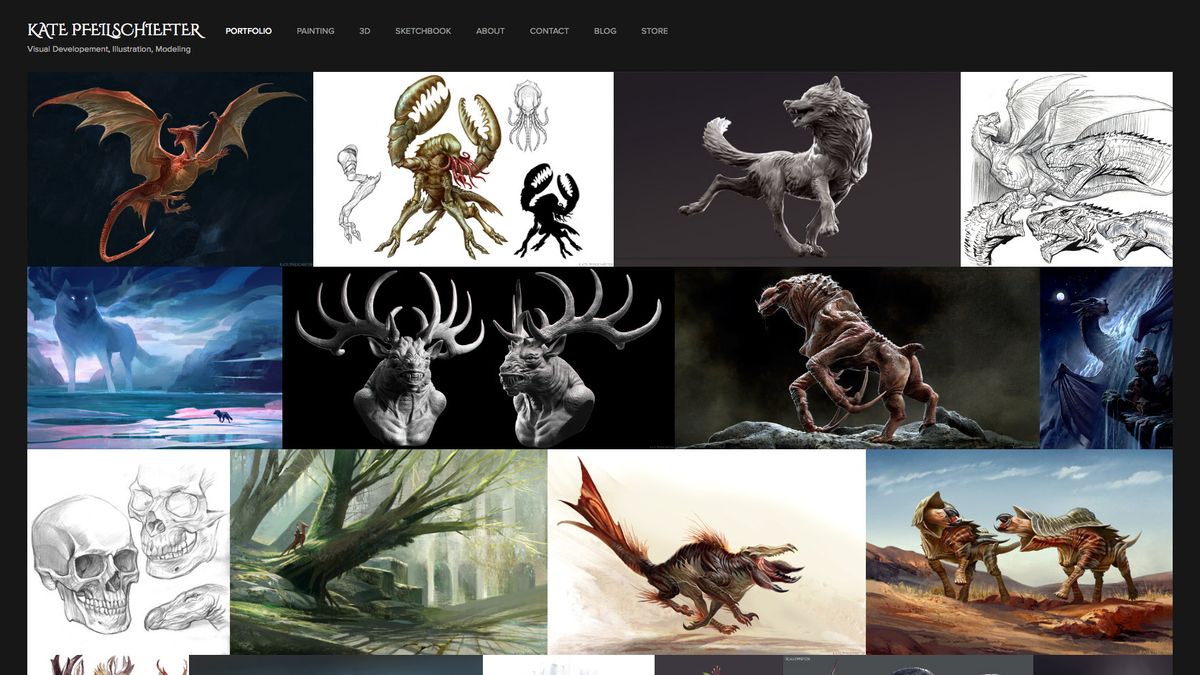 El sitio de la cartera de Pfeilschiefter hace un gran trabajo al mostrar sus diseños de criaturas