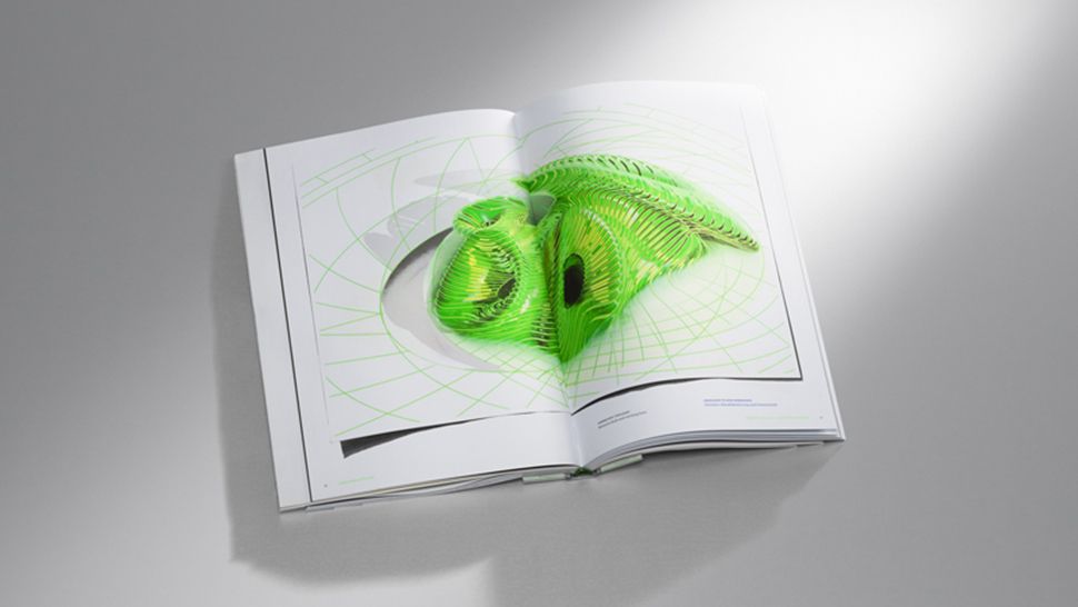 Zöld 3D-s illusztráció egy éves jelentésben