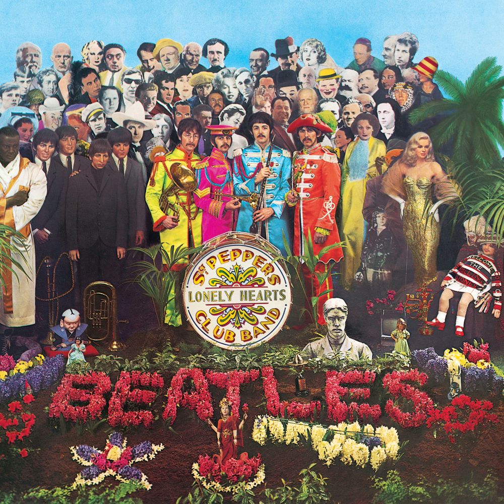 Cover af Sgt Pepper med Beatles og en kæmpe rollebesætning af berømtheder