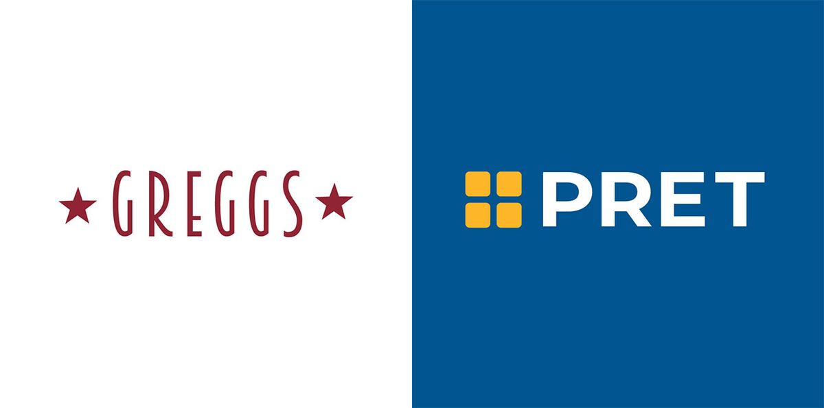 Combinaciones de logotipos de comida rápida: Greggs vs Pret