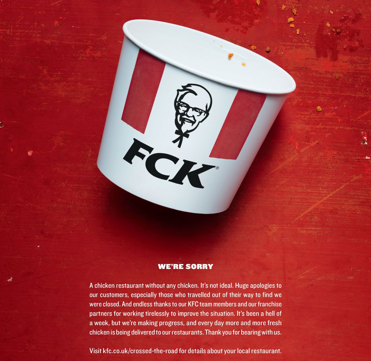 Printwerbung: KFC geht das Huhn aus