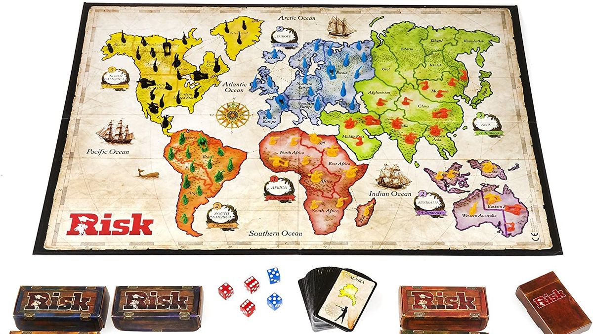 Brettspiel basierend auf Weltkarte und Spielkarten