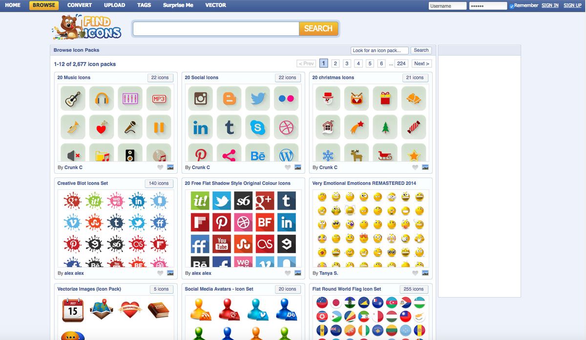 Iconos gratuitos: interfaz de búsqueda de iconos