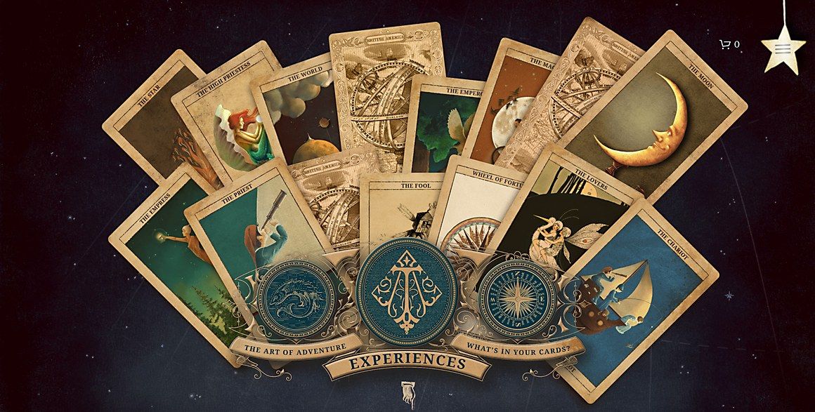 Captura de pantalla del sitio de The Neverlands que muestra una selección de cartas fantásticas