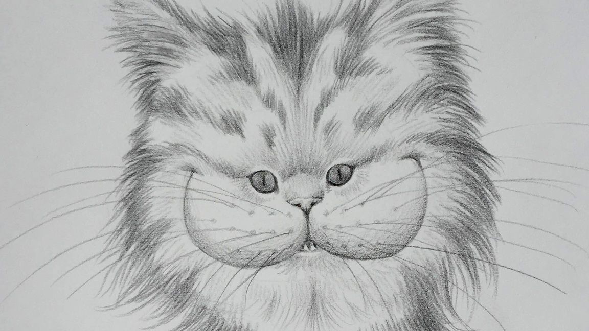 Bleistiftzeichnung einer lächelnden Katze
