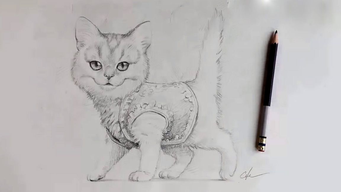 Fertige Bleistiftzeichnung einer Katze