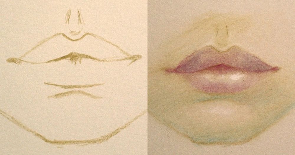 Umriss der Lippen (links), schattiert (rechts)
