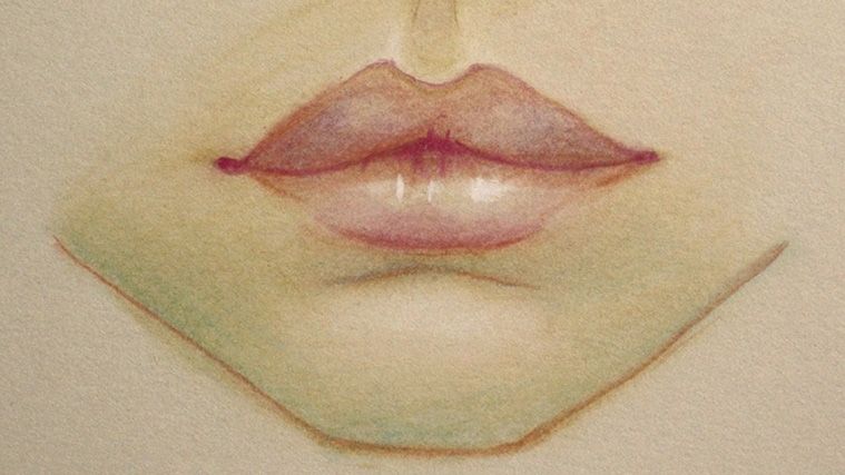 Farbige Bleistiftzeichnung der Lippen