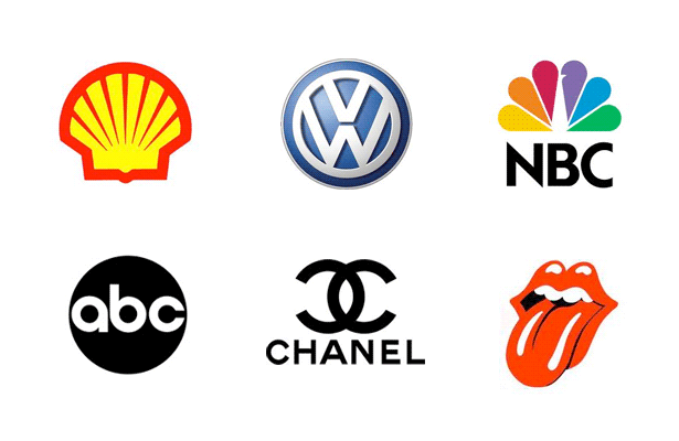 Logos efficaces: Shell, Volkswagen, NBC, ABC, Chanel, Rolling Stones