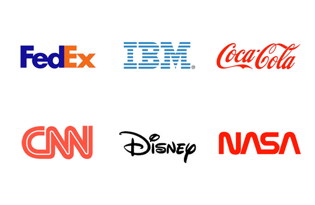 Esimerkkejä tehokkaista logotyypeistä: Federal Express, IBM, Coca-Cola, CNN, Disney, NASA