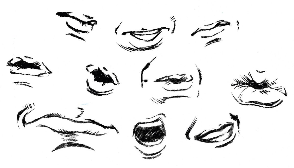 Wie zeichnet man ein Gesicht: Mehrere Zeichnungen von Lippen in verschiedenen Ausdrücken