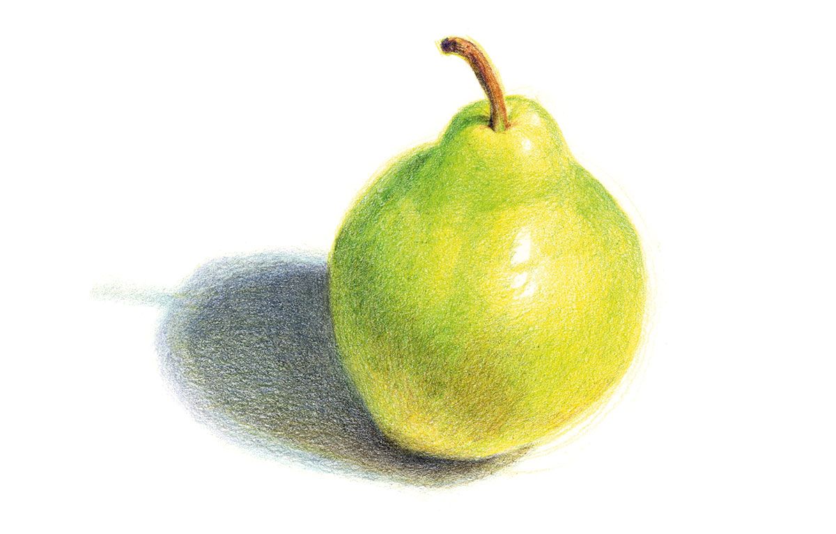 wie man Buntstifte mischt: Zeichnung einer Birne