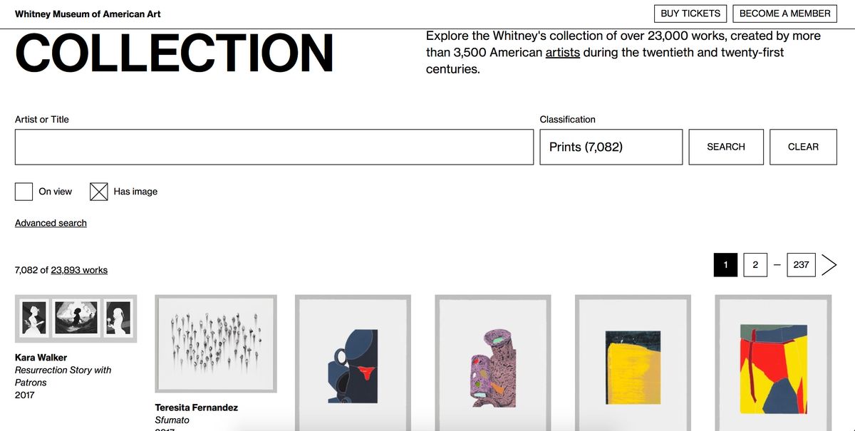 galerías de arte en línea: captura de pantalla del Whitney Museum of American Art