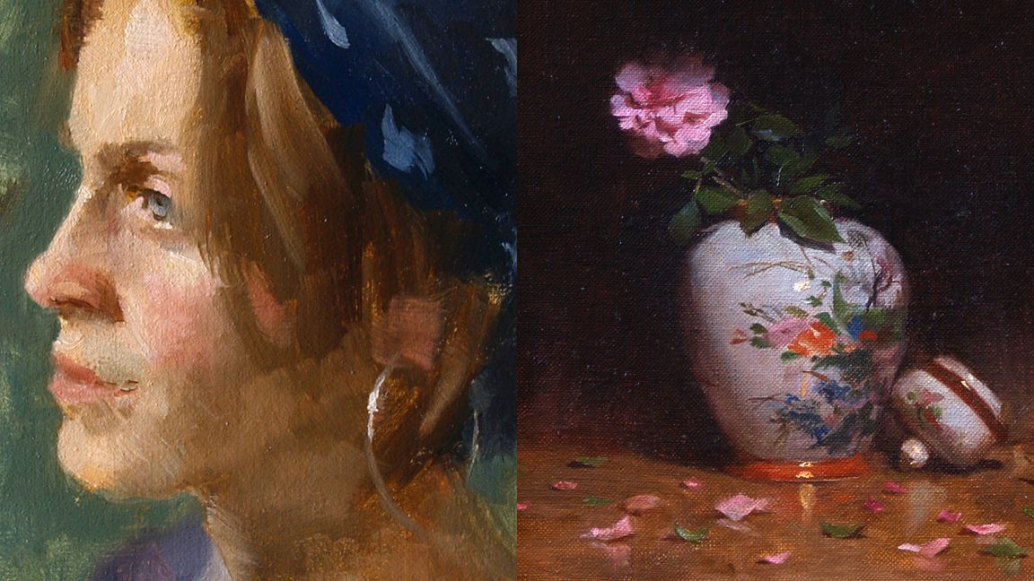 zwei kontrastierende Gemälde mit unterschiedlichen Techniken