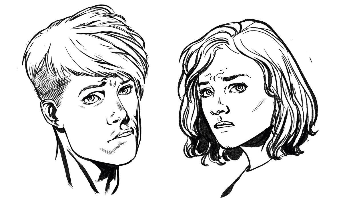 Wie zeichnet man ein Gesicht: Eine Zeichnung von zwei besorgt aussehenden Figuren