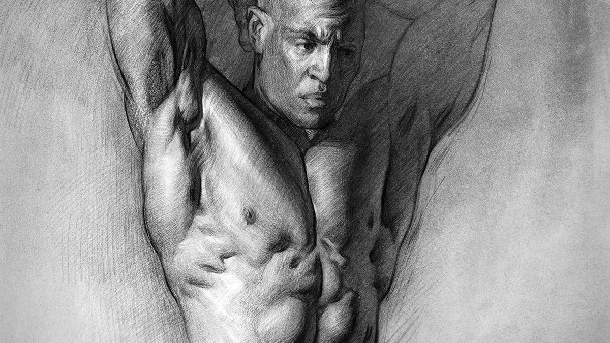 Monochrome Zeichnung des nackten Mannes