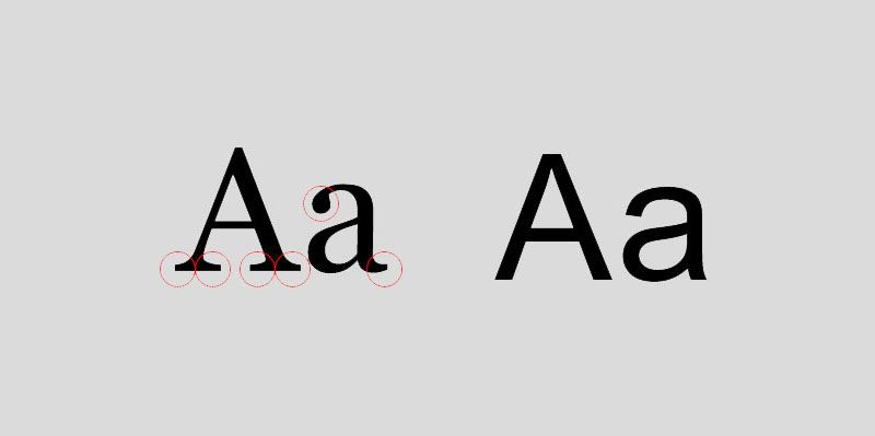 Дизайн на типографията: шрифт със засечки със заоблени серифи, до пример за шрифт без сериф