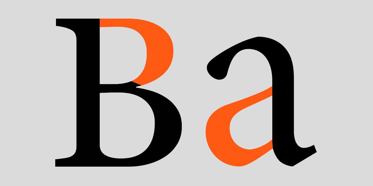 Типографски дизайн: Големи букви B и малки A с подчертани извити купи