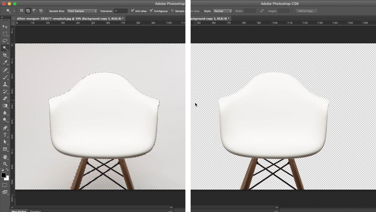 Screenshot eines Stuhls mit in Photoshop entferntem Hintergrund