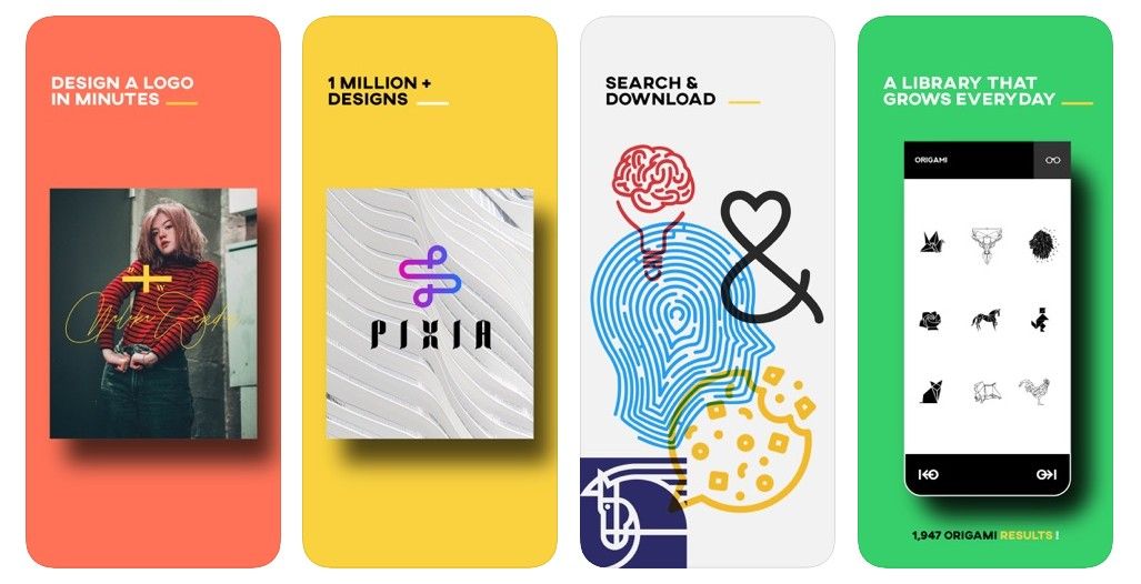Meilleur logiciel de création de logo gratuit: quatre images promotionnelles ICONA sur des rectangles en forme de téléphone