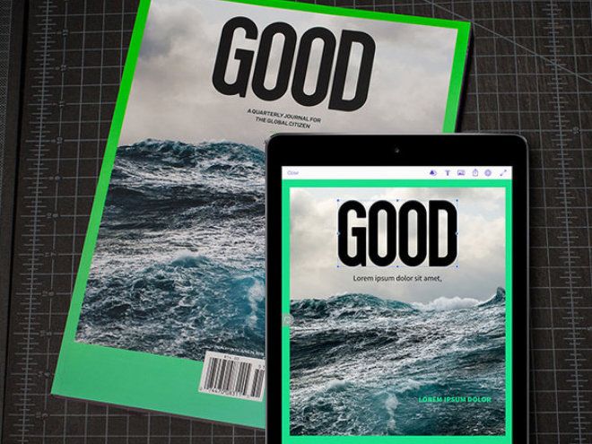 Descargue InDesign: plantilla de póster tanto en papel como en pantalla de tableta